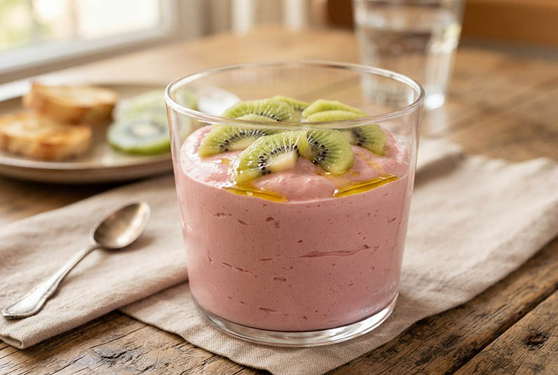 Bicchieri di prosciutto e kiwi